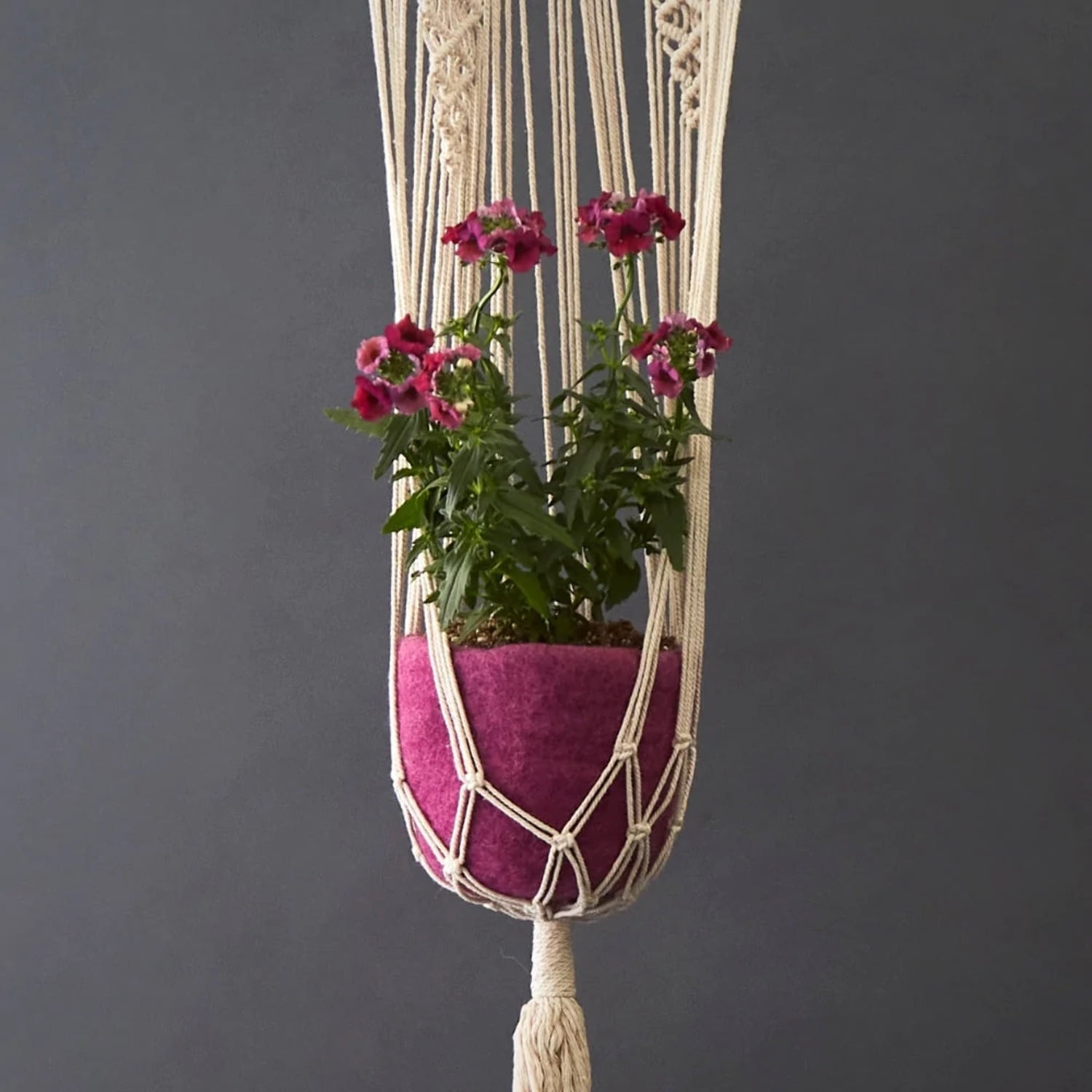 Wool Silpa Nepal Fuschia Pink Wool Hanging Planter