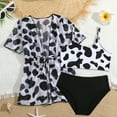 thumbnail image 7 of REDARER Girls 3-Piece Swimsuit Set: Cow Print Design, Tie-Waist Cover Up, Bikini Top + Bottom – Summer Fashion Beach Bathing Swimwear,8-9 Years, 7 of 7