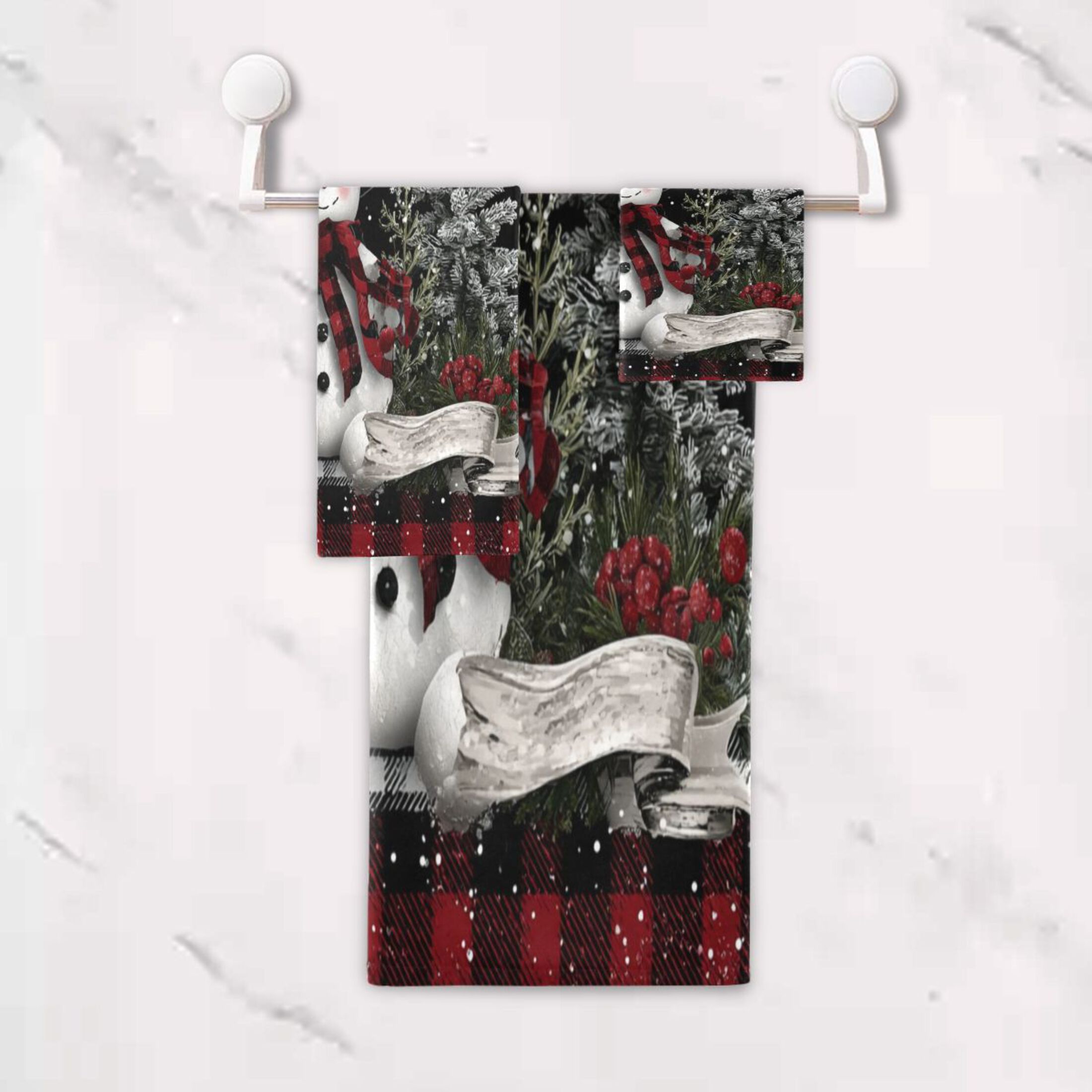 3 Piece Bath Towels Set Bath Towel, Hand Towel and Face Towel for Bathroom, Gym, Hotel Christmas Snowman