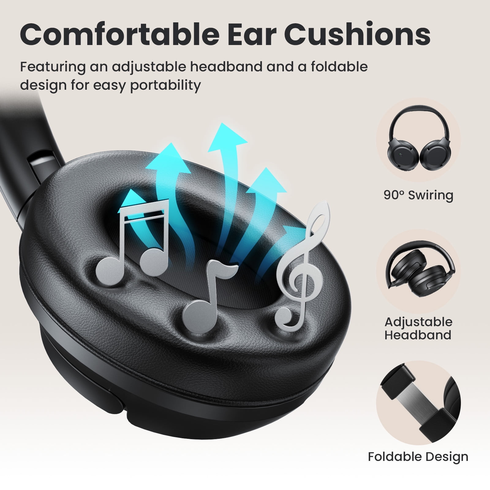 Noise Canceling Headphones, Wireless Bluetooth Headphones with Clear Mic, Comfort Fit, Deep Bass Over Ear Headphones Foldable for Travel Home Office Sport