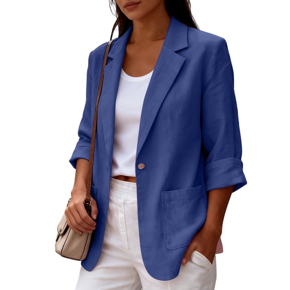 Blue Shirts for Womens 3/4 Sleeve Fall Slim Fit Basic Shirt Layer for Office