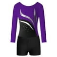 thumbnail image 3 of Alvivi Kids Girls Rhinestones Long Sleeve Ballet Dance Gymnastic Leotard with Athletic Shorts Set Purple&Black 6, 3 of 6