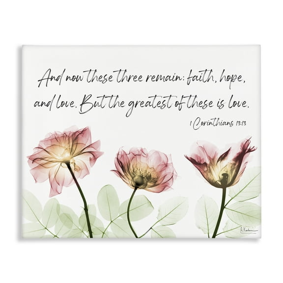 Stupell Industries Faith Hope Love Floral Religious Painting Gallery Wrapped Canvas Art Print Wall Art, 20 x 16