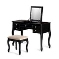 thumbnail image 3 of Poundex Furniture Wood Vanity Set with Stool and Mirror in Black, 3 of 12