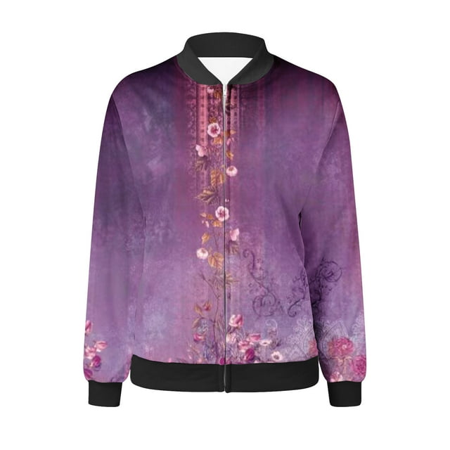 Pisexur Veste de Baseball pour Femmes Plus Cardigan Kimono Léger à Fleurs Imprimé Manches Longues Zip Veste Bomber