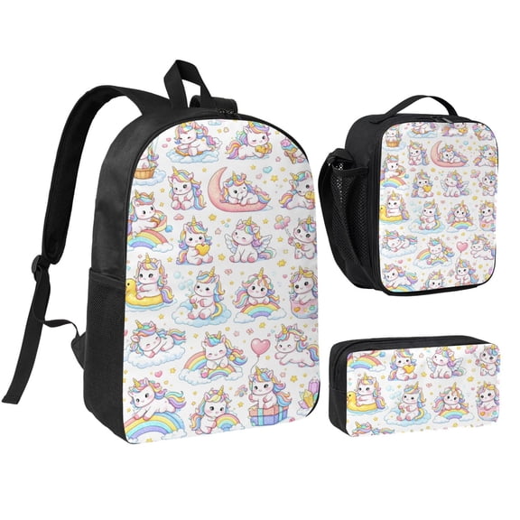 Fantasy Unicorn Art Backpack Set 3pc ,Backpack with Lunch Bag and Bag 17 Inch
