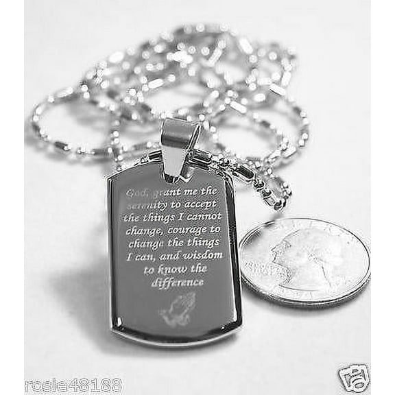 SERENITY PRAYER CROSS 3D SMALLER SAUSAGE CHAIN DOG TAG NECKLACE