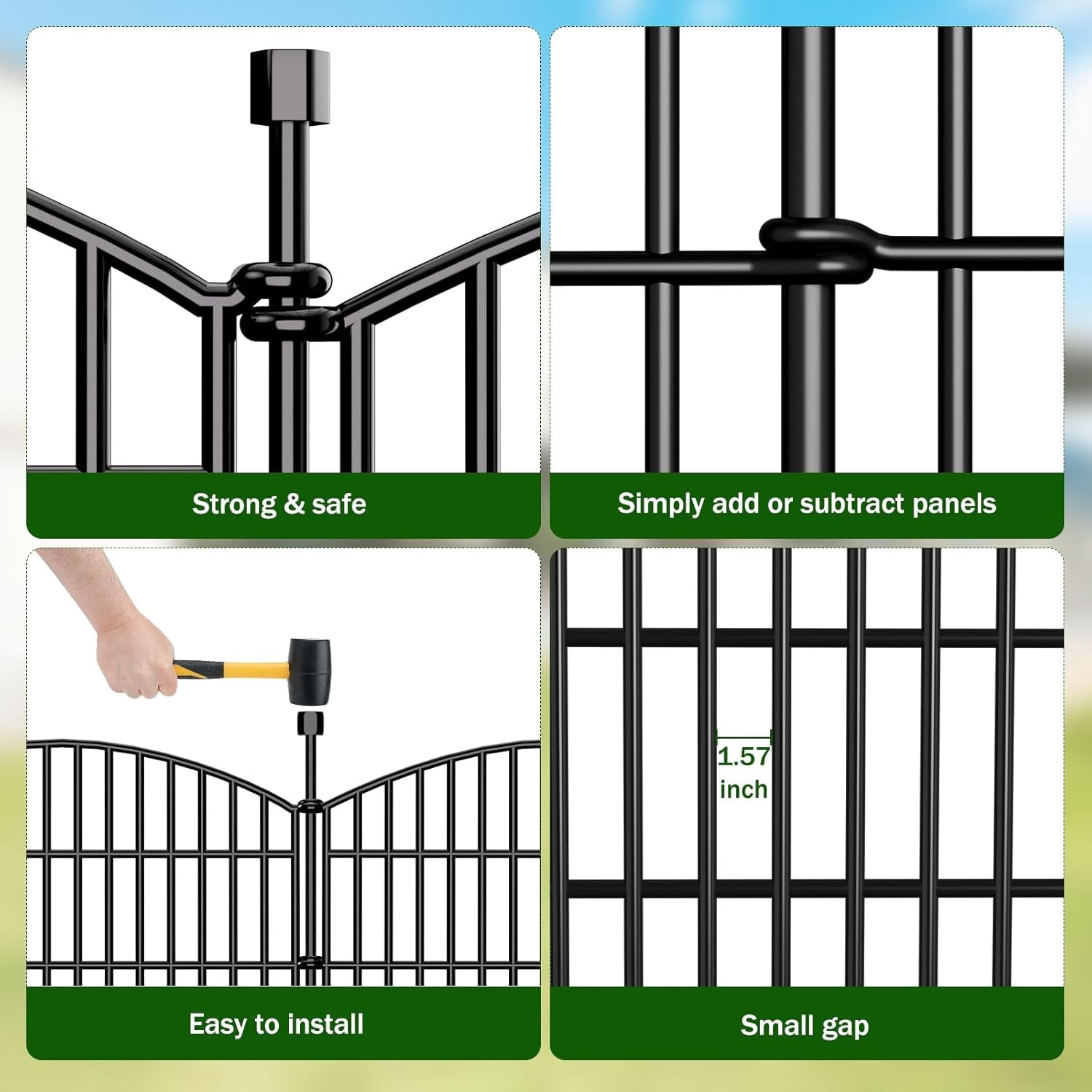 No Dig Decorative Garden Fence Animal Barrier - 5 Panels - 24 in (H) x 10 ft (L) - Dog Fence Outdoor for Yard, Rabbits and Small Pets - Tall Metal Wire Fencing Border for Garden and Patio