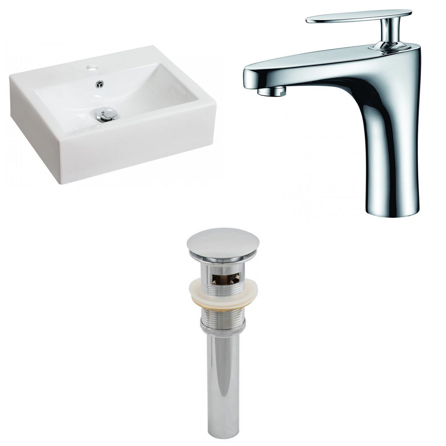 American Imaginations -in. W Above Counter White Bathroom Vessel Sink Set For 1 Hole Center Faucet AI