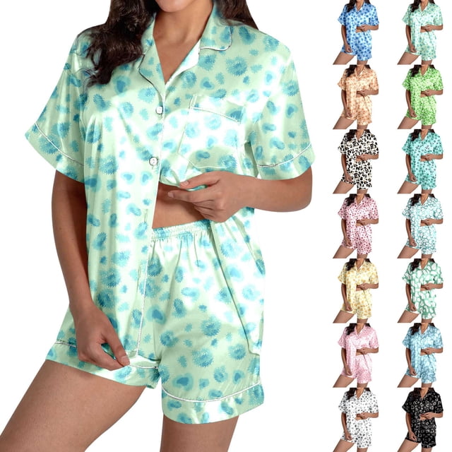 asddcavvf Ensembles de Pyjama pour Femmes 2 Pcs Tenues Deux Pièces pour Femmes Manches Courtes Col en V