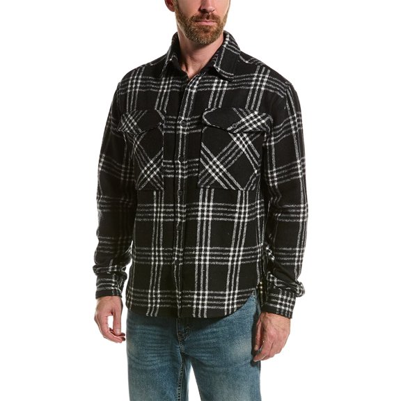 SVRN Sovereign Code Men's Button Closure River Shirt, Black Ecru Plaid Medium