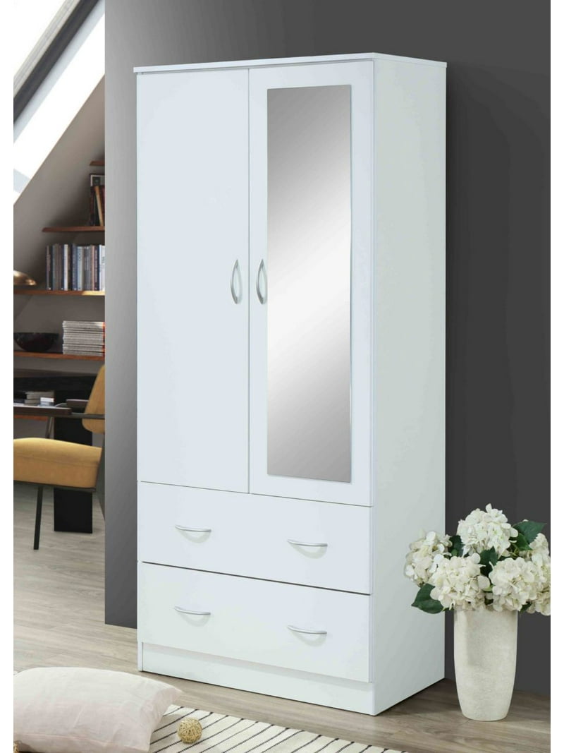 Hodedah Two Door Wardrobe with Two Drawers and Hanging Rod plus
