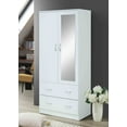 thumbnail image 2 of Hodedah Two Door Wardrobe with Two Drawers and Hanging Rod plus Mirror, White, 2 of 7