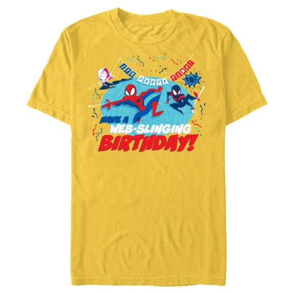 Marvel Spider-Man Miles Gwen Have a Web-Slinging Birthday - Short Sleeve Blended T-Shirt for Adults - Customized-Yellow