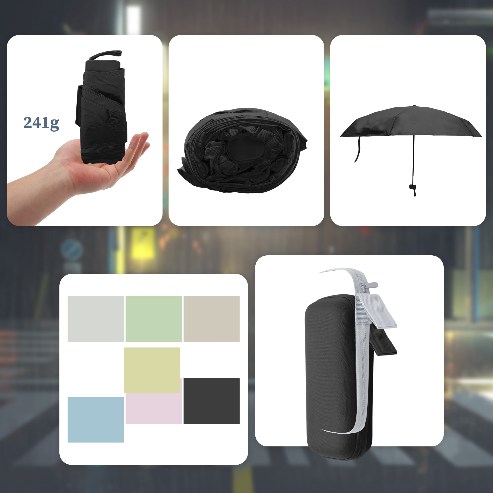 Unique Bargains Mini Windproof Folding Lightweight Umbrella Black