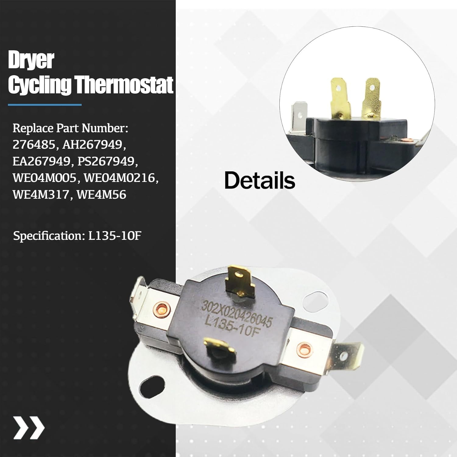 ABPETE Dryer Cycling Thermostat L135-10F Fit for GE for RCA for Hotpoint for Sears for Kenmore Dryers Replace WE04M0056 WE04M0216 WE4M317 WE4M56 276485 AP2042618 AH267949 EA267949 PS267949