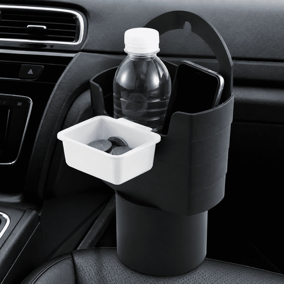 Black Car Cup Holder Fry and Sauce Tray – Fits Standard Cup Holders, Hands-Free Snacking Organizer for Food, Phone, and Sunglasses