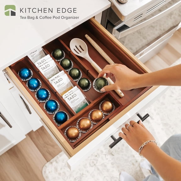 Acacia Tea Bag and Coffee Pod Kitchen Drawer Organizer