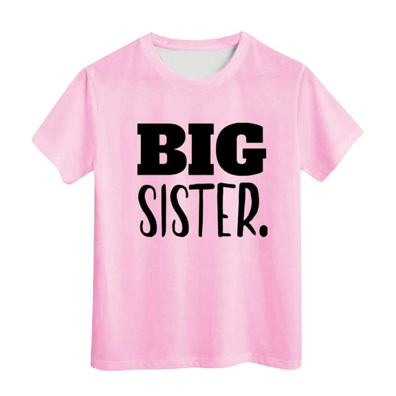 Girls T Shirts Kids Toddler Girls Casual Birthday Short Sleeve T Shirt with Big Sister Letter Prints Toddler T Shirts Pink 3 Years-4 Years
