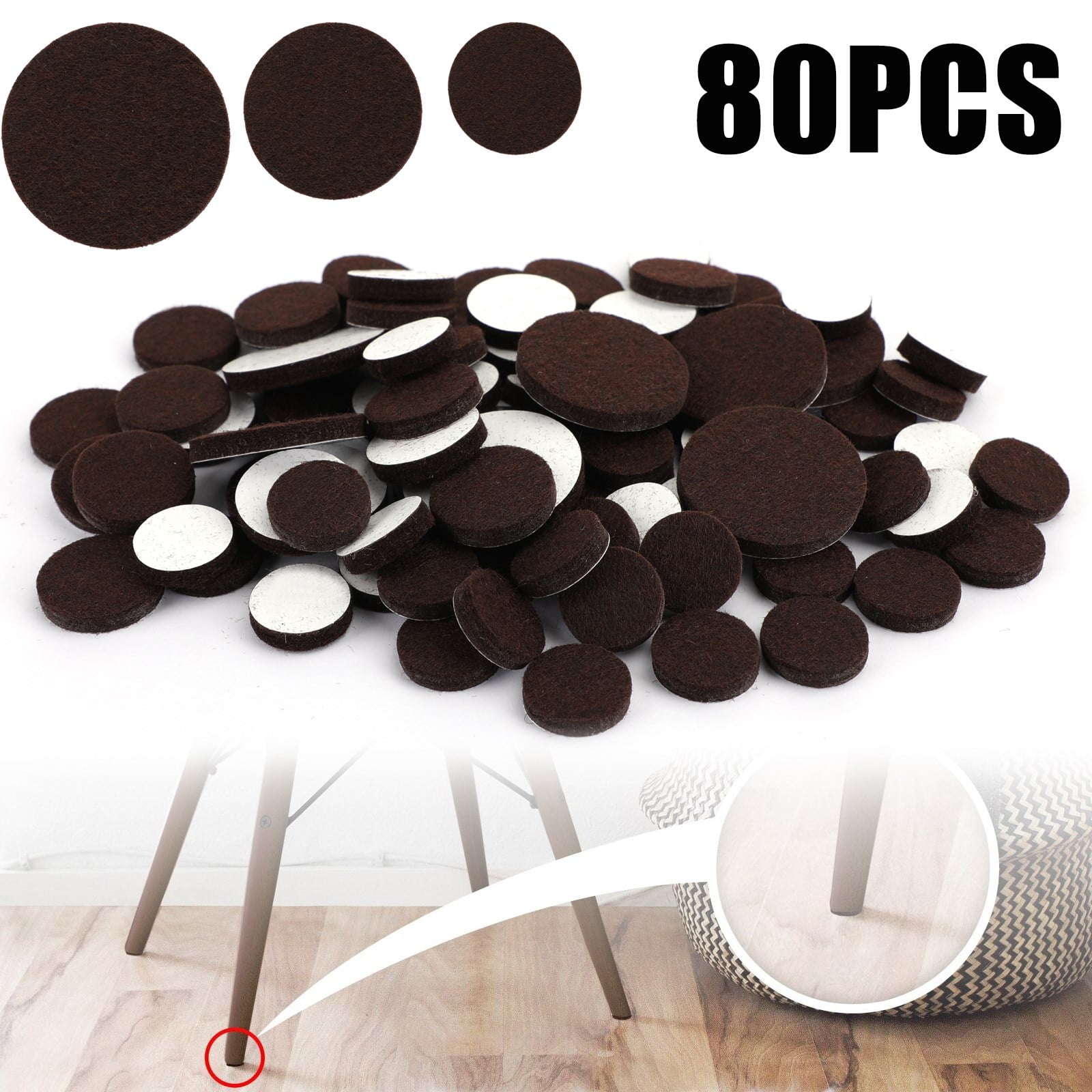 80 Piece SelfStick Furniture Felt Pads for Hard Surfaces Brown