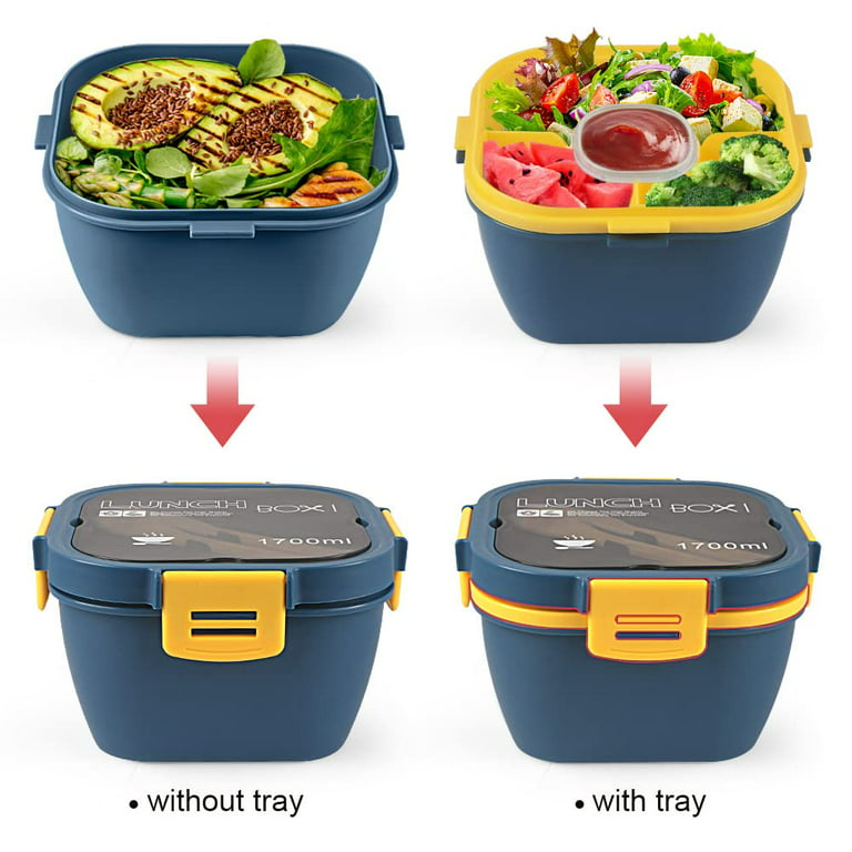  shopwithgreen Set of 3 Salad Food Storage Container To Go,  47-oz Bento Box with Removable Tray & Dressing Pots, for Lunch, Snacks,  School & Travel - Food Prep Storage Containers with