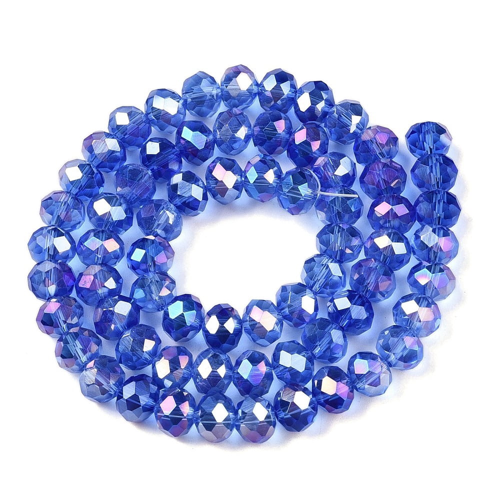 Electroplate Glass Beads Strands AB Color Plated Faceted Rondelle Blue 8x6mm Hole: 1mm about 64~65pcs/strand 15.75~16.14 inch(40~41cm)