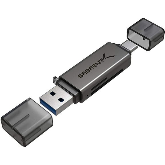 Sabrent USB 3.0 and USB Type-C OTG Card Reader Supports SD, SDHC, SDXC, MMC/MicroSD, T-Flash (CR-BCA2)