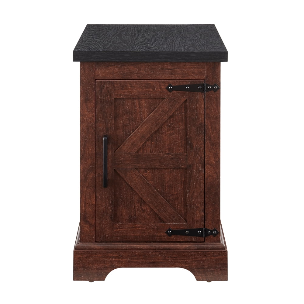Tcbosik 21.6" Side Table with Barn Door, Rustic End Table with Adjustable Shelf, Small Nightstand for Bedroom, Living Room, Easy Assembly, Oak