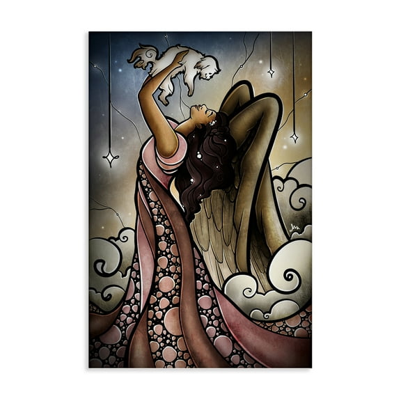 Stupell Industries Angel with New Puppy Fantasy & Sci-Fi Painting Wrapped Canvas Canvas Art Print Wall Art, 16 x 24