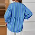 thumbnail image 6 of Trendy Striped Tops for Women 3/4 Length Puff Sleeve Dressy Casual V Neck Blouses Loose Button Up Shirts (2XL, Light Blue), 6 of 6
