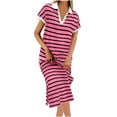 thumbnail image 2 of Odbmxy Tee Shirt Dresses for Women Short Sleeve Sundresses for Plus Size Women Casual Loose Striped Dresses,Pink XXL, 2 of 6