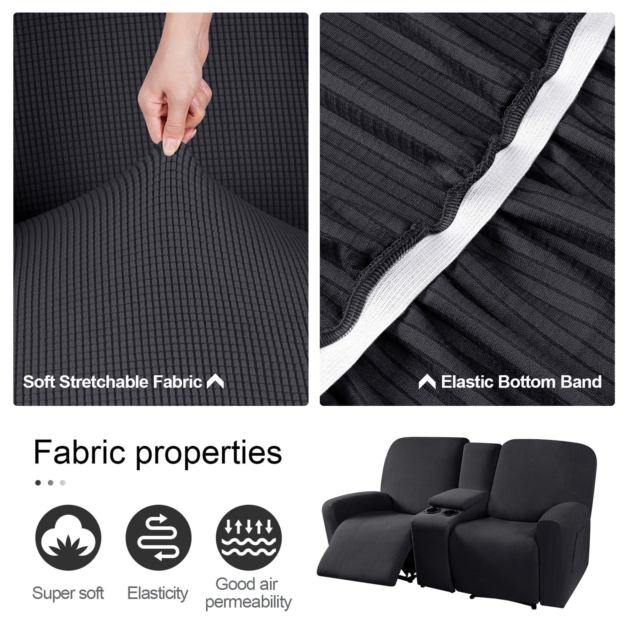 TAOCOCO Stretch Loveseat Slipcover with Middle Console, 4-Pieces Reclining Sofa Cover for 2 Seat Couch Recliner Sofa Slipocvers Furniture Protector, Black