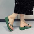 thumbnail image 5 of hlysgo Women's Sparkly Rhinestone Platform Flip Flops Thong Sandals Flower Slip on Wedge Sandals Army Green 7.5, 5 of 6