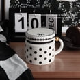 thumbnail image 5 of Covered Ceramic Coffee Mug Cup with Lid, Black Polka Dot Design Drinkware, Light Luxury Gift Tea Cup for Home Office, 5 of 6