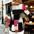 thumbnail image 5 of Xdegoge Tunic for Women V Neck Half Bell Sleeve Geometric Color Block Plaid Pattern Loose Fit Modern Artistic Style Casual Dressy Lightweight Chiffon Summer Tops, 5 of 6