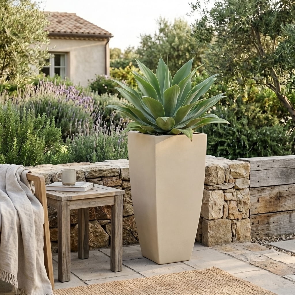Ecobo 35.4 inches Eco-Friendly Rectangular Pot Planter, Capri Indoor/Outdoor use, Durable, Versatile & Lightweight, Designed by Brazilian Artisans, Contemporary All-Weather Design – Beige