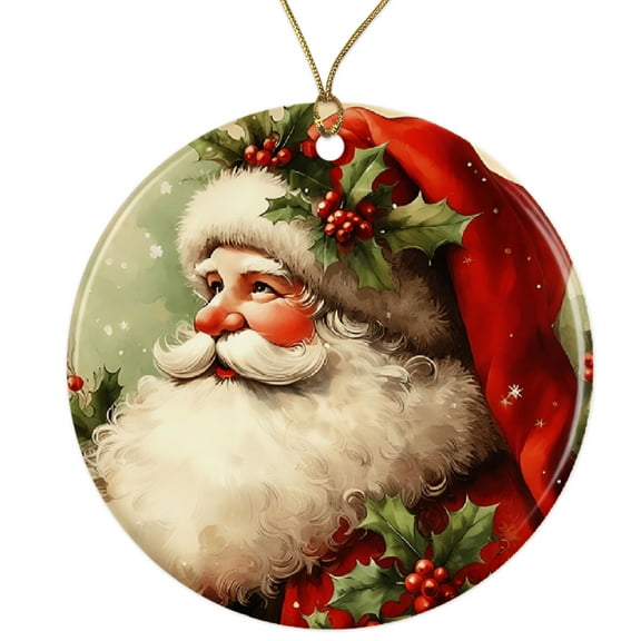 Vintage Santa Ornament - Nostalgic Christmas Tree Decor - Holiday Gift Idea - Santa Claus Portrait Xmas Ornament Ceramic Ornament - 3 Inch Christmas Tree Round Ornament - Xmas Holiday Decor ORNW0261