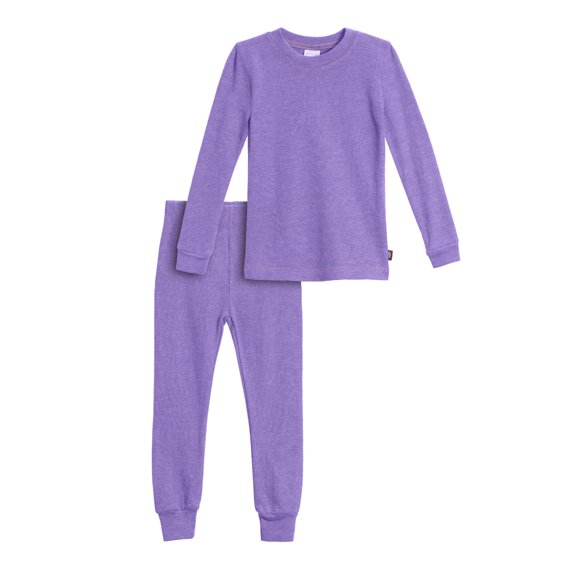 Made in USA Girls Soft Cozy Thermal 2-Piece Long Johns | Deep Purple w- Light Pink Stitch