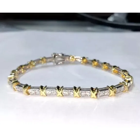 8 Ct White Round Cut Moissanite Tennis Bracelet Plated 14K Yellow Gold