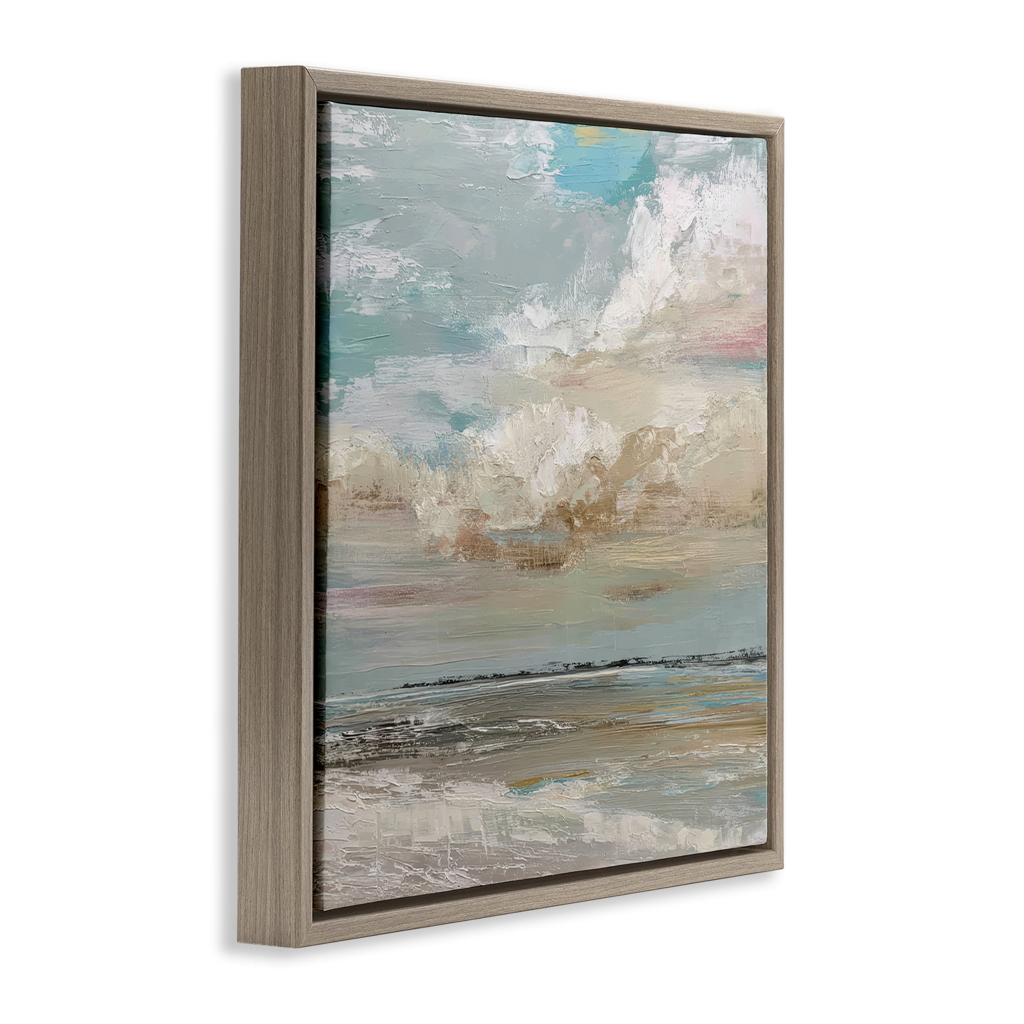 Stupell Industries Cloudy Beach Brushstrokes Brown Framed Floater Canvas Wall Art, design by Kim Curinga