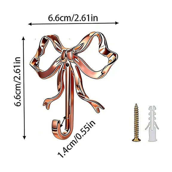 Bow Wall Hook, Bow Hook Single Hanger, Sturdy Metal Coat Hook for Coats, Hats & Bags, Multi Purpose Decorative Wall Hook, Small, Rose Gold