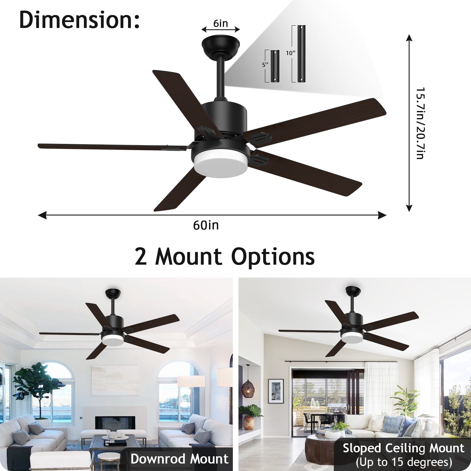 Skeven Ceiling Fans with Lights and Remote, 60 inch Outdoor Ceiling Fan with Remote, Modern with Lights for Patio Farmhouse Bedroom