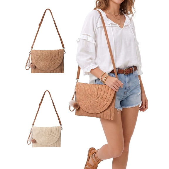 LAVA Straw Beach Bags Crossbody Bags for Women, Straw Raffia Clutch Handbag Purse for Summer (Khaki)