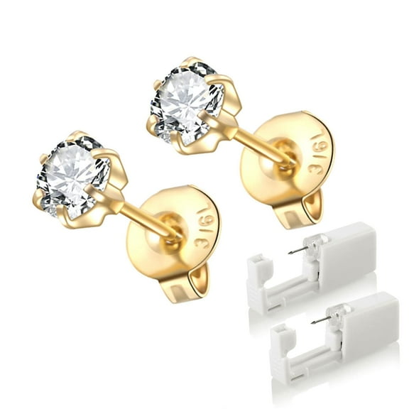 Suuchh Ear Piercing Kit with Gold Plated CZ Earring Studs, 2 Pack