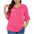thumbnail image 4 of FAIWAD Womens Plus Size Tops Ruffle 3/4 Sleeve Shirt Casual V Neck Pleated T-Shirt Summer Loose Tunic Blouse, 4 of 8