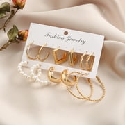 Midsumdr Earrings For Women,6Pairs Gold Hoop Earrings Set For Female Multipack, Fashion Dangle Statement Pearl Earrings Pack, Chunky Hoops Jewelry Jewelry Silver Gold Hoop Earrings Stud Earrings