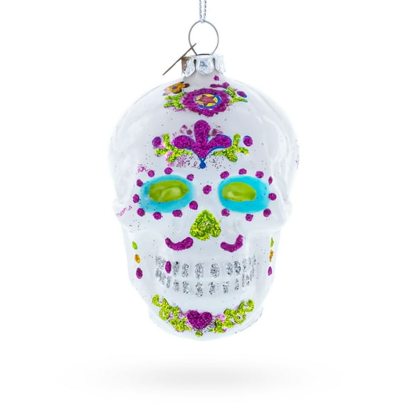 White Skull Glass Christmas Ornament