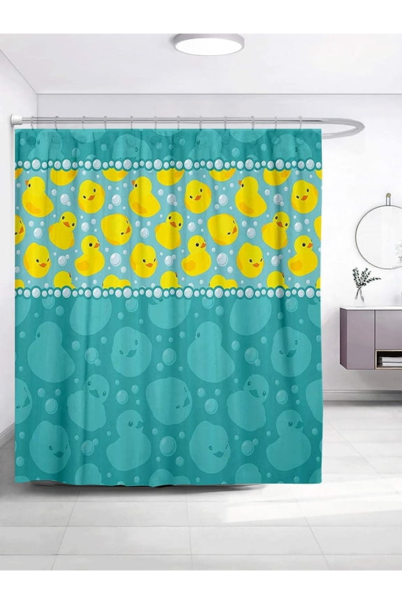 Cute Rubber Duck Yellow Cartoon Duckies Polyester Shower Curtain for Bathroom Decor, 72"x72 "