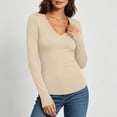 thumbnail image 5 of DISKEBUISS Women's V Neck Long Sleeve Fitted T-Shirt Stretchy Slim Basic Top with Thumb Holes for Daily Layering, 5 of 8