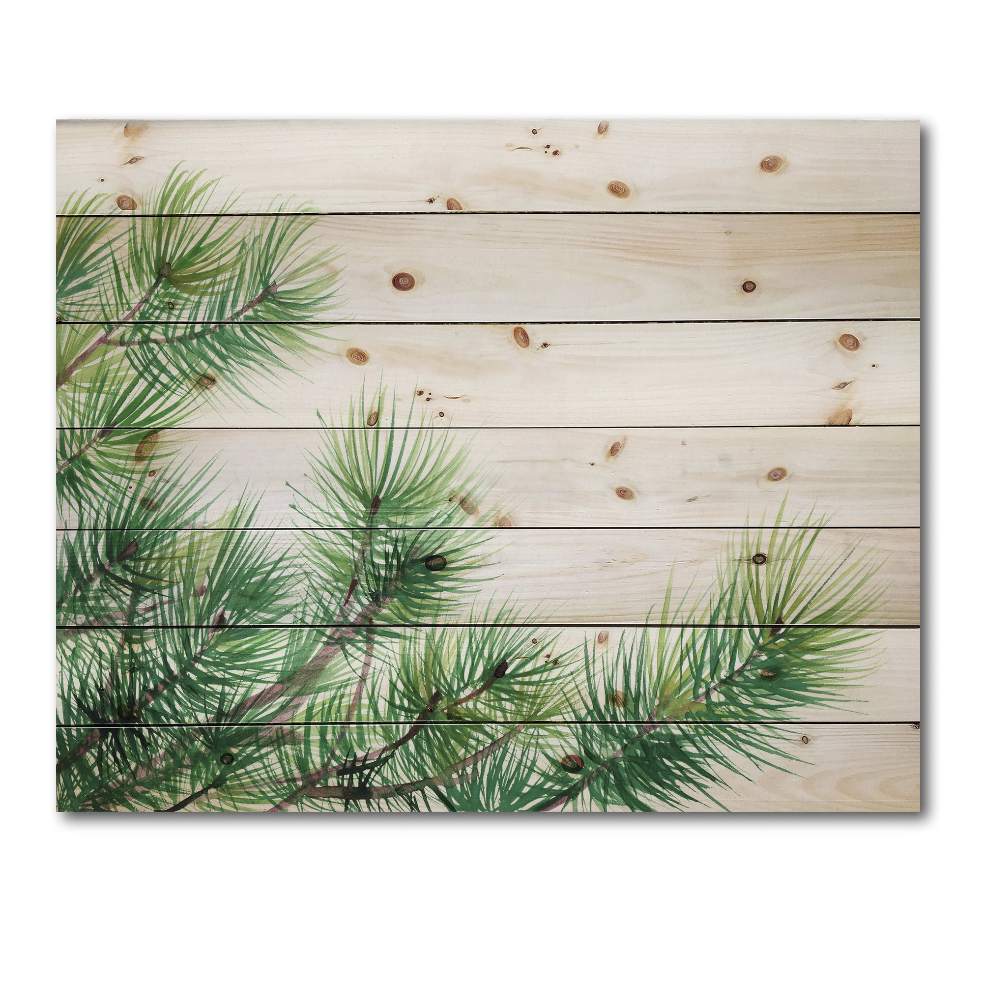 Designart 'Close Up Pine Tree Branches' Traditional Print on Natural Pine Wood